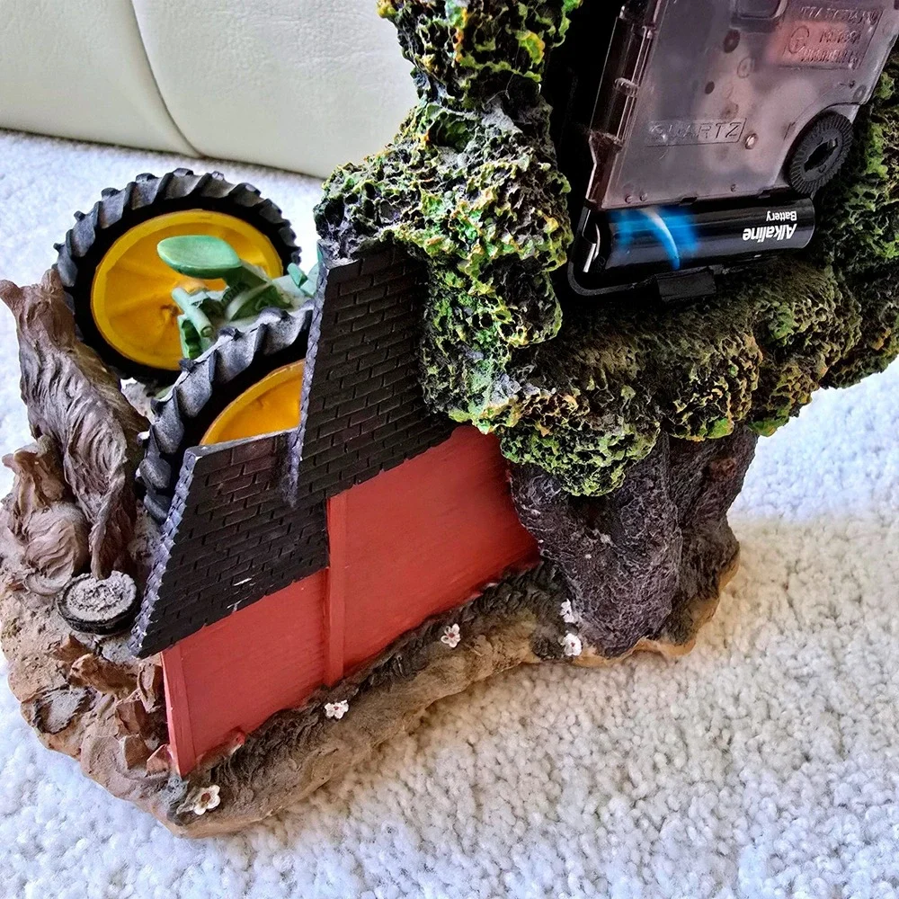 John Deere Farm Scene Mantel Clock Tractor Barn Dogs Resin Decor